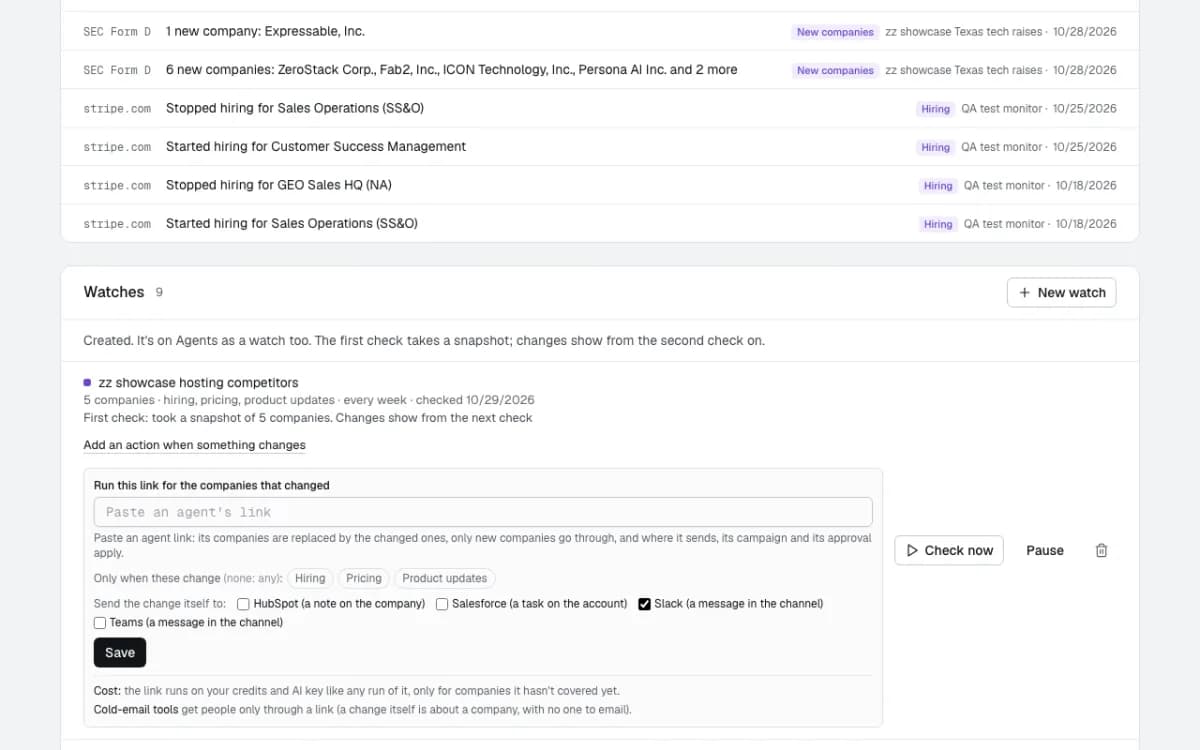 The watch's action: send the change itself to Slack