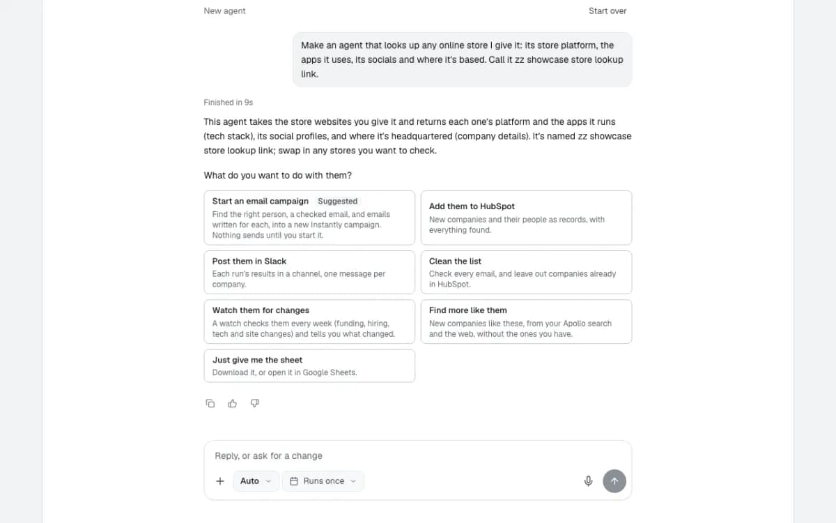 Where the results go: email campaign, HubSpot, Slack, a watch, or just the sheet