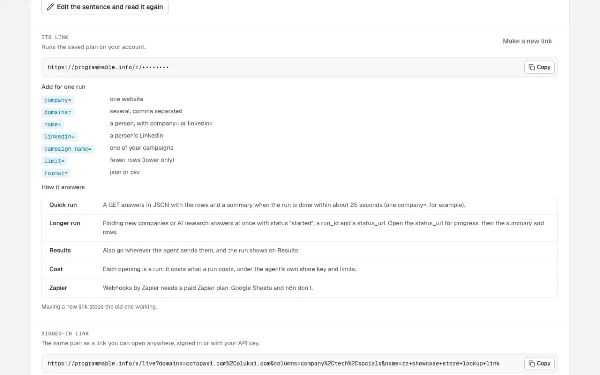 Its link on the Details tab: what to add for one run and how it answers