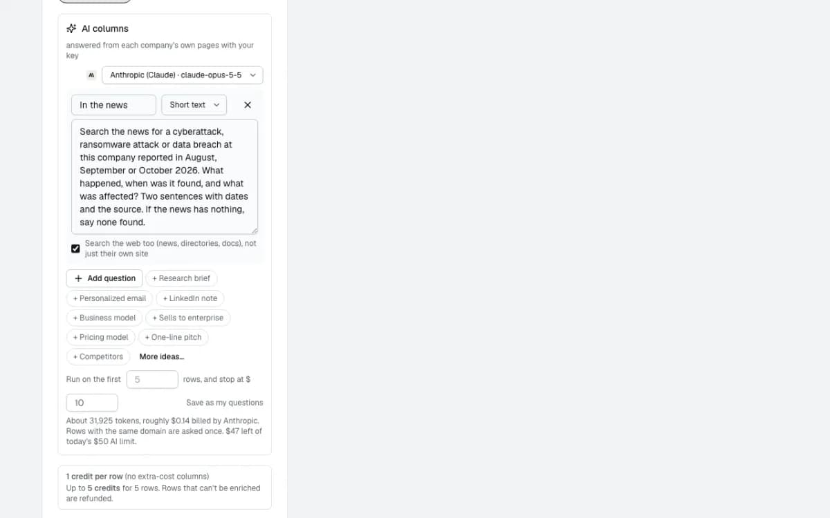 The In the news question with Search the web too ticked, and the AI estimate
